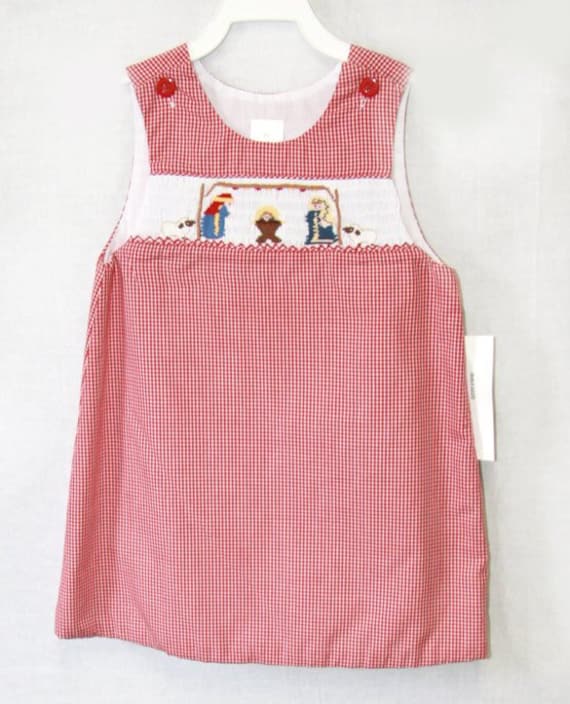 Krippe Weihnachten Gesmoktes Kleid, Baby Mädchen Gesmokte Kleider, Kleinkind Weihnachts Outfit, Junge Zwillinge Zuli Kids 412595-Cc350 von ZuliKids