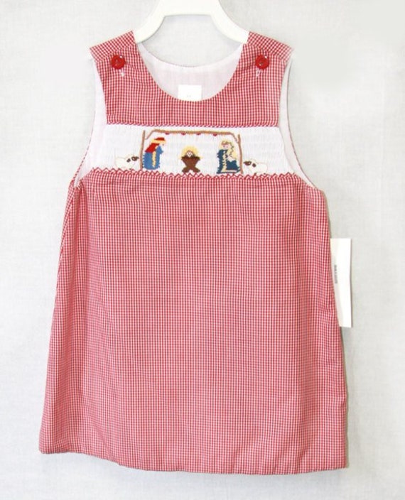 Krippe Weihnachten Gesmoktes Kleid, Baby Mädchen Gesmokte Kleider, Kleinkind Weihnachts Outfit, Junge Zwillinge Zuli Kids 412595-Cc350 von ZuliKids