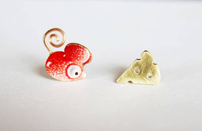 Maus &käse - Ohrstecker Sterling Silver925 Vergoldet-Handbemalt Mit Acryl-Rot Farbe-Tier Schmuck-Funny Maus &käse - Ohrstecker Sterling Silver925 Vergoldet-Handbemalt Mit Acryl-Rot Farbe-Tier Schmuck-Funny von ZuluAndLulu
