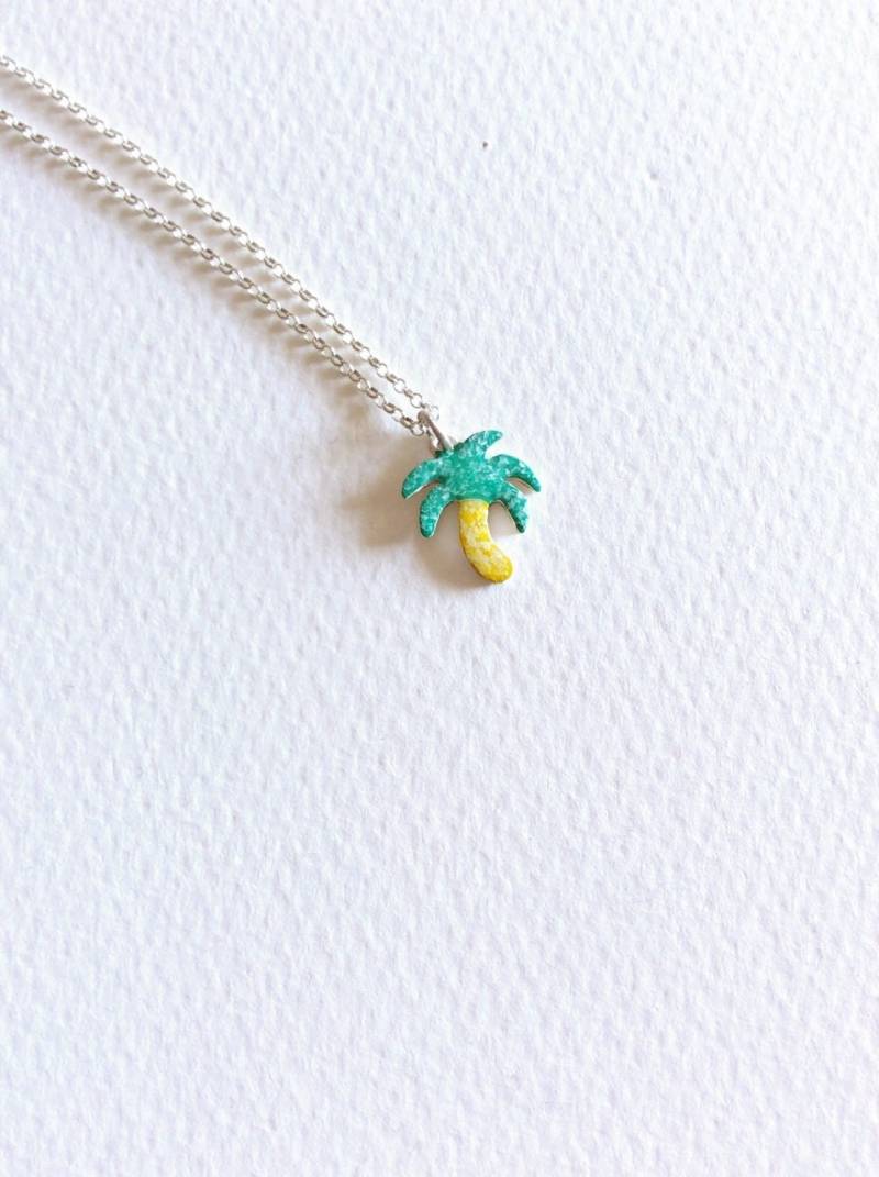 sterling Silber Palmen Halskette-Handgemachte Halskette-Handbemalte-Original Gemälde-Kleine Bäume-Kleine Halskette-Miniatur von ZuluAndLulu