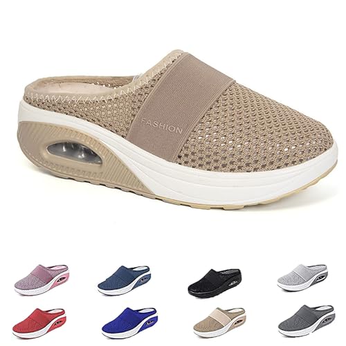 Orthopädische Damenschuhe, Luftpolster-Wanderschuhe, Diabetiker-Wanderschuhe, atmungsaktive Freizeit-Mesh-Sandalen (Beige, Erwachsene, Damen, 37, Numerisch, EU Schuhgrößensystem, M) von Zumylea