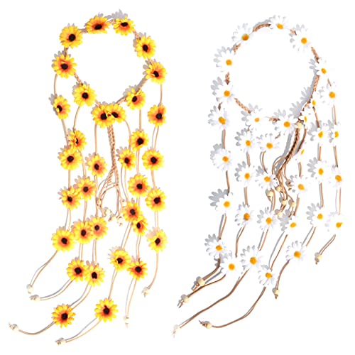 2 StüCke Blumen Hippie Stirnband Blumenkrone Sommer Sonnenblume Haarschmuck für 70Er Jahre KostüMe von Zunedhys
