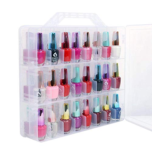 Nagellack-Organizer, tragbar, universal, transparent, doppelseitig, Organizer und Fadenaufbewahrung, für 48 Flaschen, verstellbare Trennwände, platzsparend von Zunedhys