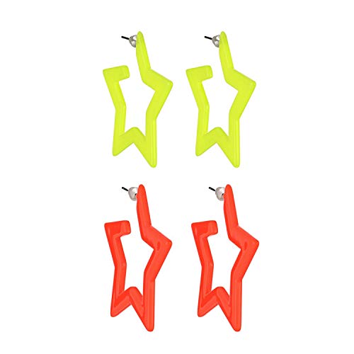 Zunedhys 2 Paar Sommer erfrischende fluoreszierende Ohrringe Persönlichkeit Mode fünfzackige Stern Ohrringe Orange & Gelb, Harz von Zunedhys