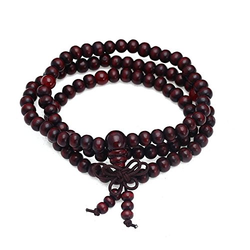 Zunedhys Neuestes Design, mehrschichtiges, rotes Sandelholz, Buddha-Perlen, Gebetsperle, elastisches Armband, 270 x 6 mm, Sandelholz von Zunedhys