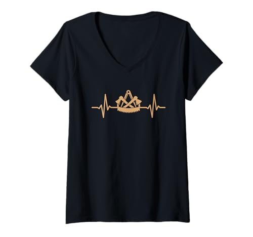 Damen Zimmerer Herzschlag Zunftzeichen Zimmermann T-Shirt mit V-Ausschnitt Damen Zimmerer Herzschlag Zunftzeichen Zimmermann T-Shirt mit V-Ausschnitt von Zunftzeichen Zimmerer Handwerker