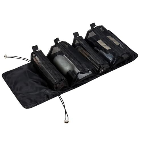 Aufgerollte Kosmetiktasche – faltbarer Make-up-Organizer, feuchtigkeitsbeständiges Äußeres | stufenloser Stauraum mit herausnehmbaren Taschen für Toilettenartikel, Hautpflege, mehrfarbig, Black, Siehe von Zunishaone