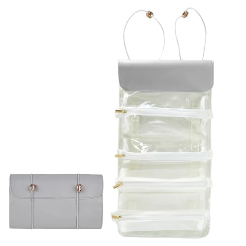 Zunishaone Faltbare Kulturtasche für Frauen – Make-up-Pinsel-Aufrolltasche – 4-in-1 tragbare aufrollbare Pinsel-Aufbewahrungstasche, faltbarer Kosmetik-Kit-Organizer für Reisen, Badezimmer, grau von Zunishaone