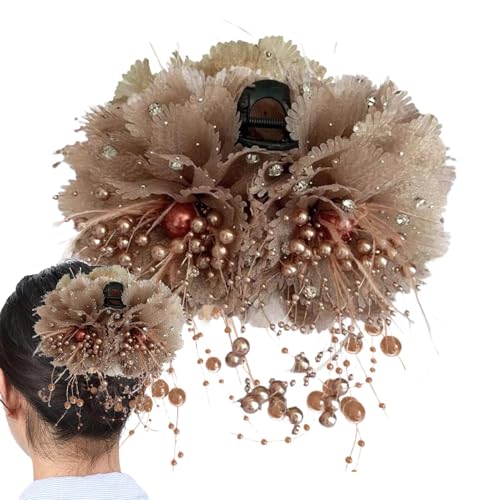 Zunishaone Künstliche Blumenhaarklamme, Blütenknospenhaarclip,Perlen Tassels Barrette Non-Slip Flower Claw Pins Bud Haartapin | Boho Pins Kopfschmuck, gefälschte Kopfbedeckungshaarzubehör für Frauen, von Zunishaone