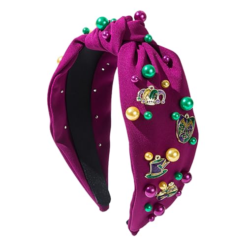 Zunishaone Mardi Gras, Knoten-Stirnband, Schmuck-Stirnband | breites Haarband für Damen – Perlmutt-Haarband mit bunten Strasssteinen, perfekt für Kostüme, Partys, Paraden oder festliche Looks von Zunishaone