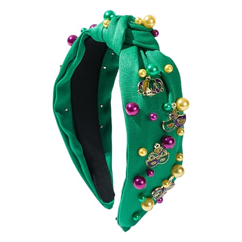 Zunishaone Mardi Gras, Knoten-Stirnband, Schmuck-Stirnband | breites Haarband für Damen – Perlmutt-Haarband mit bunten Strasssteinen, perfekt für Kostüme, Partys, Paraden oder festliche Looks von Zunishaone