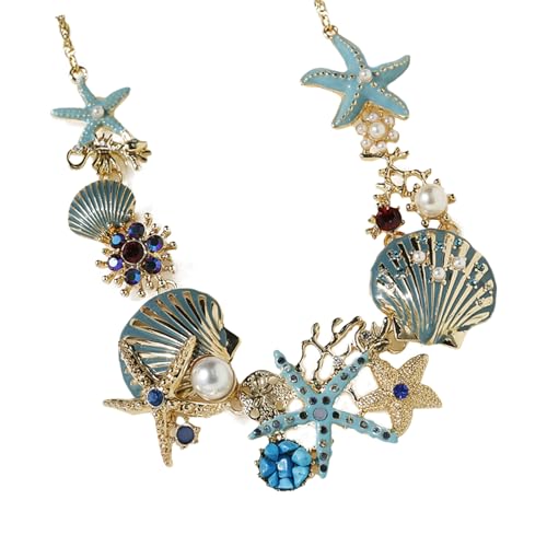 Zunishaone Seashell Seestarfish Perlenkette - Korallenheizjuwelz, glänzende Frauen Muschel Charme | Delikates Design des Ozeans, leichter für Tänze, Date Nights und Engagement Brautfeierlichkeiten von Zunishaone