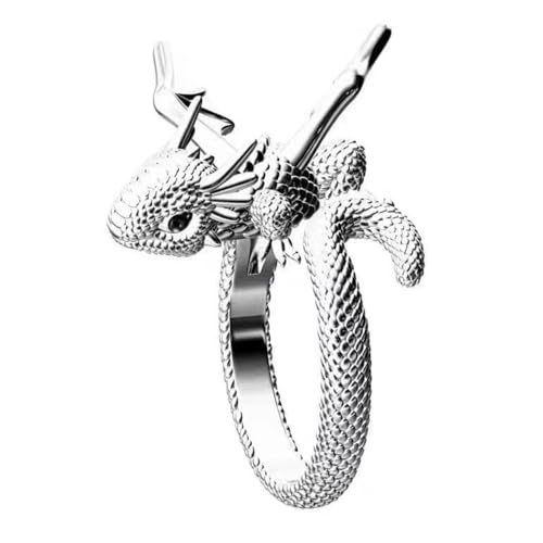Zunishaone Verstellbarer Vintage-Drachenring – Modeschmuck für Männer und Frauen | Punk-Stil offene Drachenringe, versilbert, tolles Hip-Hop-Accessoire für einen modernen und mutigen Look, von Zunishaone