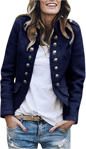 Zunlethian Damen Elegante Kurze Blazer Sommer Mode Trend Retro Blazer Frühling und Herbst Übergang leichte Gericht Stil Strick Jacke (Marineblau,M) von Zunlethian