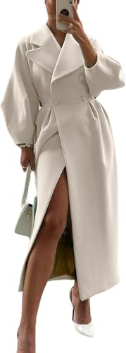 Zunlethian Damen Winter Freizeit Mantel elegant zweireihig Laternen ärmel Taillen Mantel Mode Retro Hof Stil Warmer Mantel (Weiß,XL) von Zunlethian