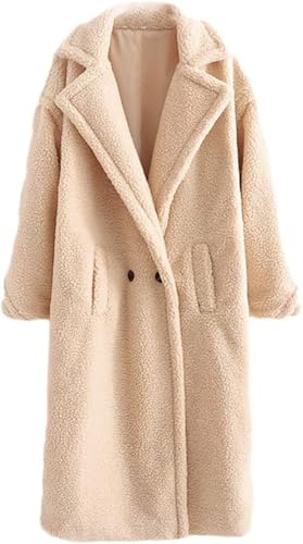 Zunlethian Damen Wintermantel aus Plüsch Warm langärmlig mit Knöpfen lässiger modischer Mantel mit Taschen Eleganter lockerer klassischer Business Tweed Mantel (Aprikose,S) von Zunlethian