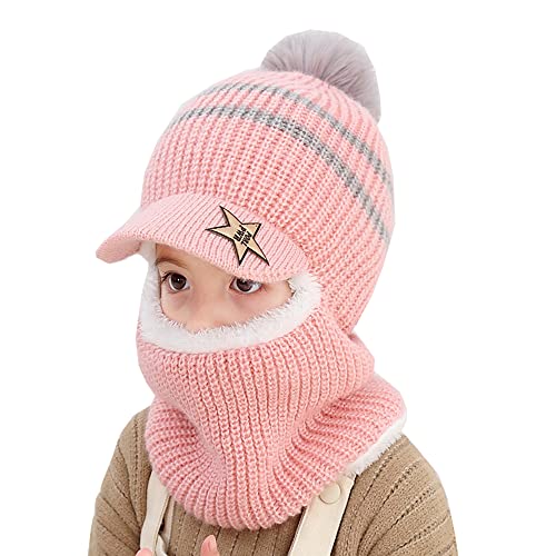 ZuoChen Kinder Jungen Mädchen Winter Mütze Schal Set Warm Strick Kapuze Schal Beanie Mütze Rosa, Pink, Einheitsgröße von ZuoChen