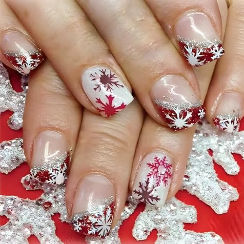 24 Fache Glitzernde Abdeckungen Kleben Auf Nägeln Künstliche Schneeflocken Falsche Kurzquadratpresse Für Frauen von Zuoeay