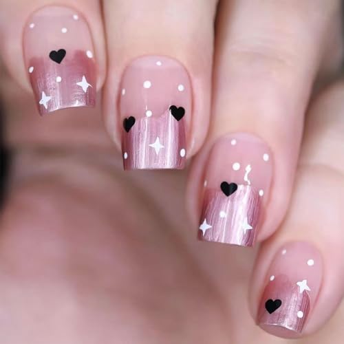 24 Stücke Valentinstag Nails Press Auf Kurzem Quadratisch Künstlich Mit Stardesigns Kunst Für Frauen Mädchen Press Auf Nagel von Zuoeay