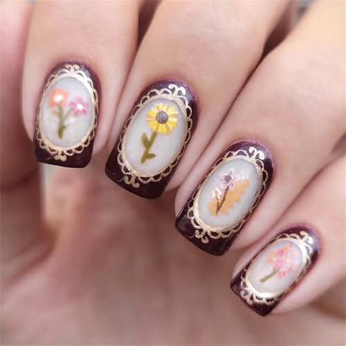 24pcs Press Auf Nails Square Trients Auf Französischen Gefälschten Designs Falsche Künstliche Geschenke Für Frauen Mädchen Square Fake Nagel von Zuoeay