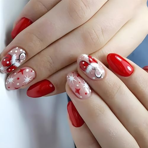 24pcs Weihnachtspresse Auf Nägeln Kurzes Mandel Acryl Mit Handschuhen Designs Glänzend Falsch Für Frauen Und Mädchen Frauen Nagelkunst von Zuoeay