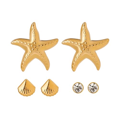 3 Paar Stylish Sea Theme Ohrringe Set Für Modische Frauen Girls Stapelbare Ohrstöben Strand Urlaub Accessoires Party Schmuck Set von Zuoeay