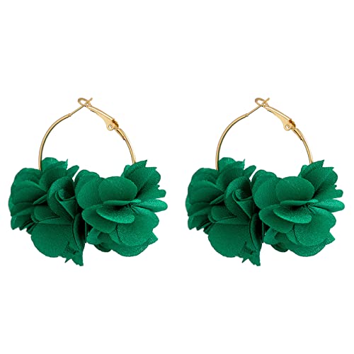 Blütenhöhle Reifen Ohrringe Stoff Blumen Dangle Rose Drop Anhänger Kreis Mädchen Strand Schmuck Hangle Ohrringe von Zuoeay