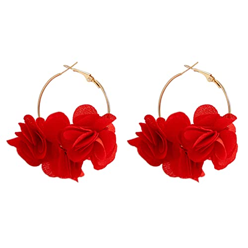 Blütenhöhle Reifen Ohrringe Stoff Blumen Dangle Rose Drop Anhänger Kreis Mädchen Strand Schmuck Hangle Ohrringe von Zuoeay