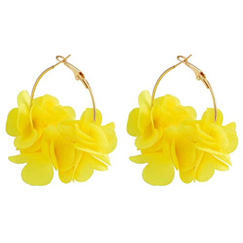 Blütenhöhle Reifen Ohrringe Stoff Blumen Dangle Rose Drop Anhänger Kreis Mädchen Strand Schmuck Hangle Ohrringe von Zuoeay