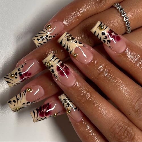 Coffin Press Auf Nägeln Gefälschte Leoparden Klebsteine ​​Strasssteine ​​Acryl 24PCS Stick Für Frauen Mädchen Acrylkleber Auf Nagel Für Frauen Klar von Zuoeay