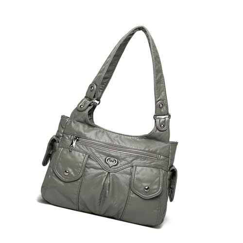 Damen Punk Niet Nieten Mit Menschen Umhängetasche Office Handtasche Retro PU Leder Unterarmtaschen Satchel Multi Pocket Designs Frauen Punkhandtasche von Zuoeay