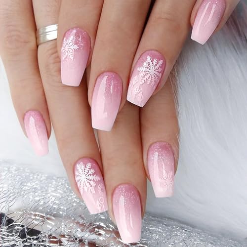 Festliche Künstliche Nägel Set Mit Schneeflocken Und Glitzern Akzenten Pressen Sie Maniküre Für Frauen 24pcs Stick Auf Nägeln Nail Decoration von Zuoeay