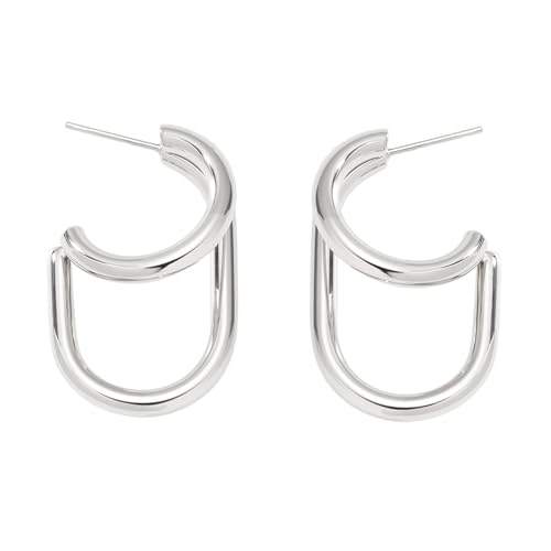 Geometrische C Form Doppelschicht Ohrringe Zwei Ton Finish 18k Gold Plattiert Edelstahl Party Verschleiß Schmuck Leichte Alltagsohrringe von Zuoeay