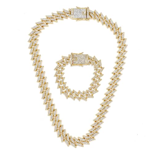Männer Link Kette Set Strasses Juwely Mode Halskette Und Armbandlegierung Textur Für Mode Enthusiasten Hip Hop Schmuck Vorhanden von Zuoeay