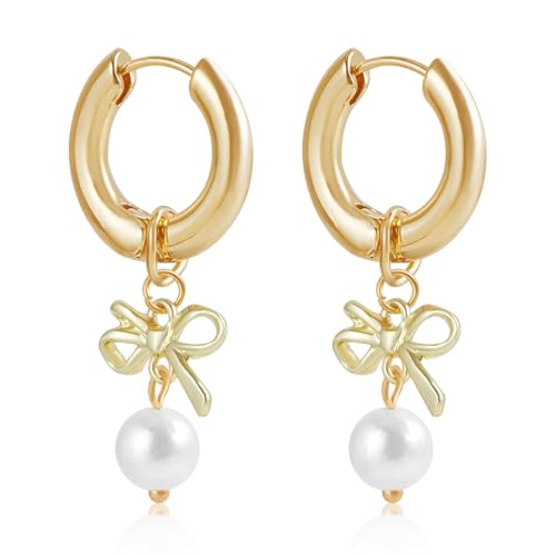 Perlen Und Bowknot Hoop Ohrringe Für Frauen Modische Tropfen Ohrhänger Elegant Abend Schmuck Reife Frauen Elegante von Zuoeay