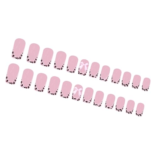 Quadratische Presse Auf Nägeln Gefälschte Leoparden Kleber Bogenknot Acryl 24 Pcs Stick Für Frauen Mädchen Nagel Quadratmandel Französische Nagel von Zuoeay