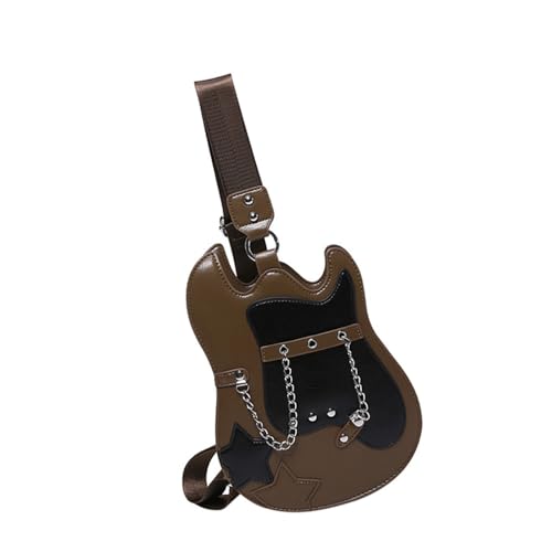 Stilvolle Gitarre Geformte Crossbody Umhängetasche Für Frauen Punk Kette Dekore PU Leder Reißverschlüsse Mit Verstellbarem Riemen PU Leder Crossbody Tasche von Zuoeay