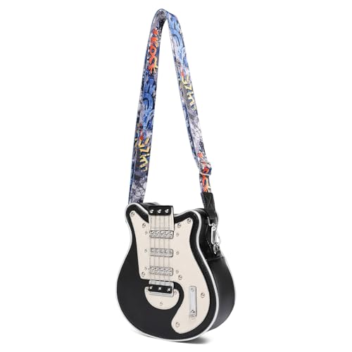 Trendy Pu Leder Crossbody Tasche In Gitarrenform Schulter Mit Verstellbarem Riemen Geeignet Für Student Und Bandmitglieder Gitarre Geformt von Zuoeay