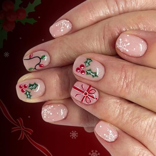 Weihnachtsschneeflake Press Auf Nägeln 24 Pcs Blattdekorationen Abs Licht Tag Kee Für Frauen Urlaubsfeierlichkeiten Schneeflocken Falscher Nagel von Zuoeay