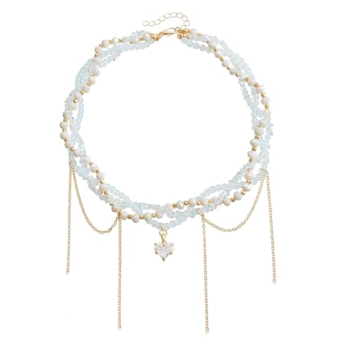 Zarte Herz Quasten Halskette Layered Designing Legierung Ressensteine Halskette Juwely Geschenk Für Modische Stürmerinnen Frauen Trendy Accessoires von Zuoeay