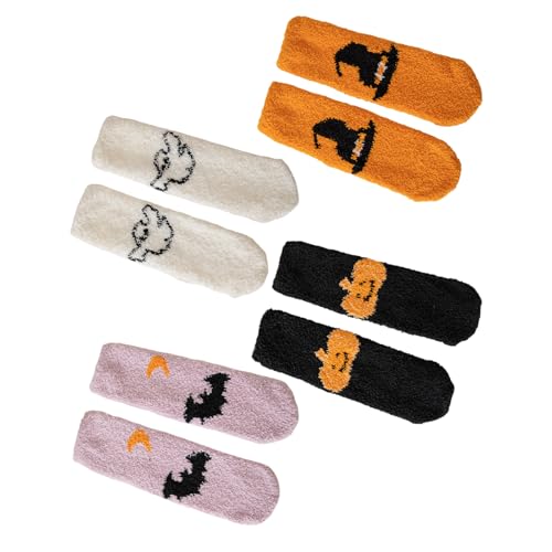 Zuoeay 4 Paare Plüschkorallen Fleece Socken Mit Halloween Muster Für Frauen Winter Dicke Thermische Warme Fuzzy Slipper Hosiery Festival Halloween Muster von Zuoeay