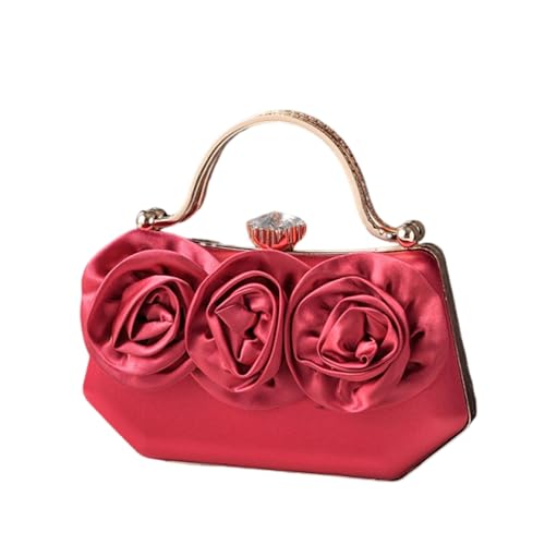 Zuoeay Damen Elegante Satins Abend Clutches Tasche Strsestones Blumenhandtasche Mit Crossbody Kette Für Hochzeit Und Partys Rose Bag von Zuoeay