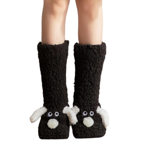 Zuoeay Damen Welpenhundohren Schlafende Socken Winter Heimatmutterschaftsbeinwärmer Hausschuhe Mit Nicht Schlechten Grippers Welpen Ohren Schlafsocken von Zuoeay