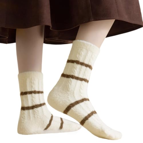Zuoeay Damenfarbe Blockieren Gestreifte Plüsch Warme Socken Twist Cable Fuzzy Slipper Winter Thermal Schlaf Hausstrumpf von Zuoeay