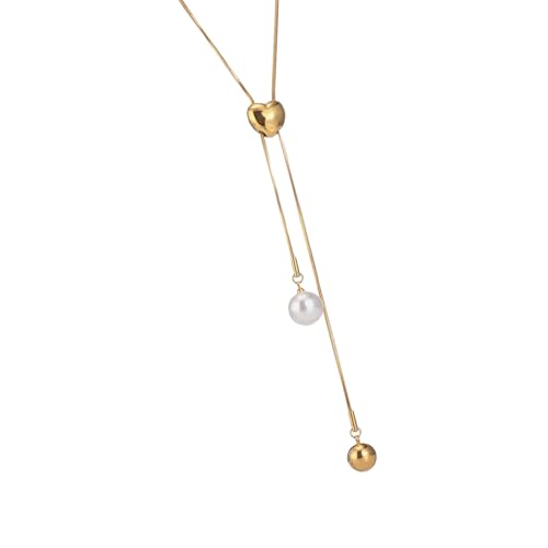 Zuoeay Edelstahl Halskette Mit Imitation Perlen Geometrische Pendellschule Kette Einstellbare Länge Neckchian Für Frauen Datum Nacht Halskette von Zuoeay