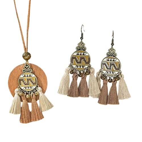 Zuoeay Elegante Halskette Und Passende Ohrringe Handgewebtes Quasten Schmuck Set Für Frauen Trendy Ethnic Styles Accessoires Party Gethering von Zuoeay