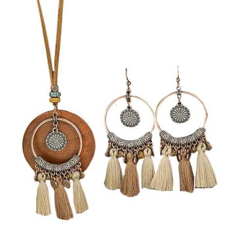 Zuoeay Elegante Halskette Und Passende Ohrringe Handgewebtes Quasten Schmuck Set Für Frauen Trendy Ethnic Styles Accessoires Party Gethering von Zuoeay