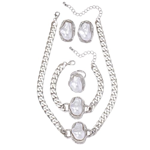 Zuoeay Elegante Unregelmäßige Perlenharmschmuck Schmuck Set Handgefertigtes Halshöre Ohrringe Ringe Armband Stylische Accessoires Für Frauen Elegantes Armband Set von Zuoeay