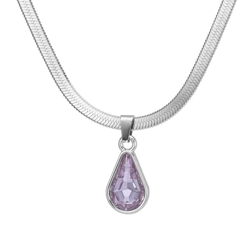 Zuoeay Eleganter Kristall Tränenhalskette Wassertropfen Anhänger Heckkette Edelstahl Schlangenkette Choker Für Modische Frauen Spezialanlass Halskette von Zuoeay