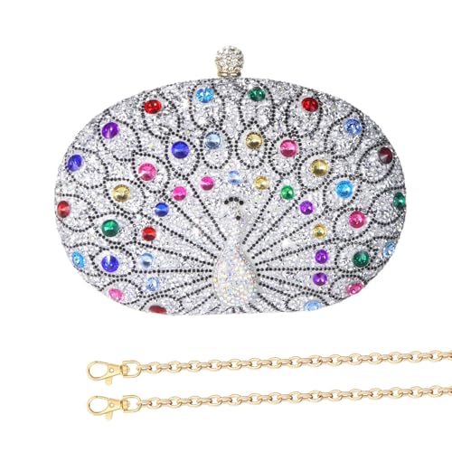 Zuoeay Frauenabendtasche Pfauen Handtasche Funkelnde Strassstiche Schulterbodus Crossbody Geldbörse Für Cocktailparty Abschlussball von Zuoeay